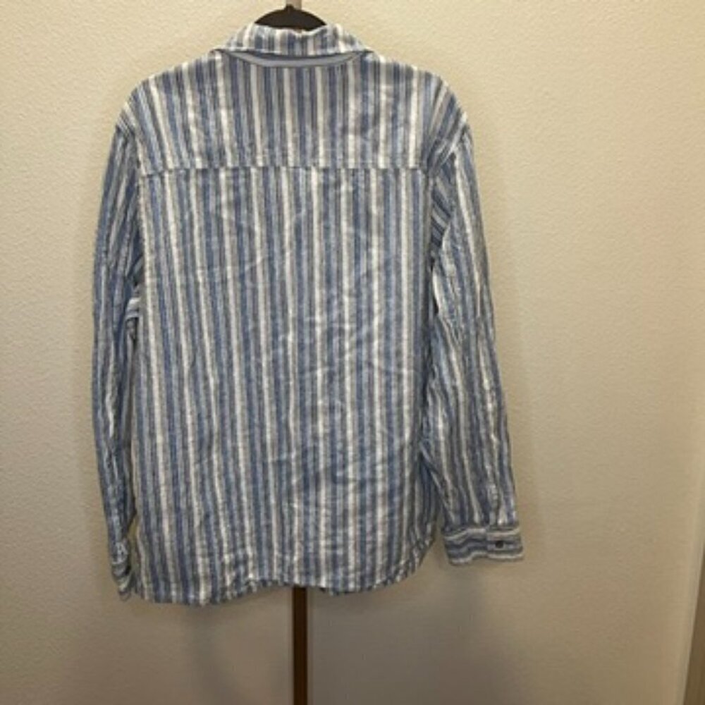 Buffalo David Bitton oversized shirt jacket w/ side pockets Blue/White Linen XL - Picture 9 of 9